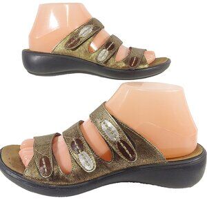 Romika Strappy Sandals Tri Metal Tone Metallic Womens Size 38 Bronze Silver Gold